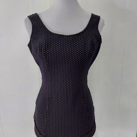 Vtg 40s‎ 50s Bradley Black White Polka Dot  Boy Leg Low Back One Piece Swimsuit - Picture 2 of 16